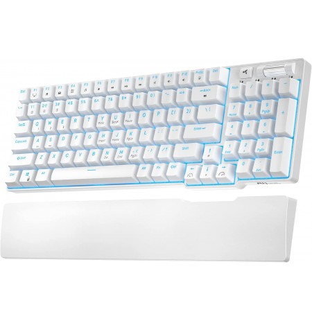 Royal Kludge RK96 balta belaidė mechaninė klaviatūra | 90%, Hot-swap, RGB, Red Switches, US
