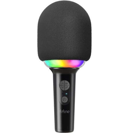 FIFINE AMPLISING E2 belaidis karaoke mikrofonas su RGB apšvietimu (juodas)