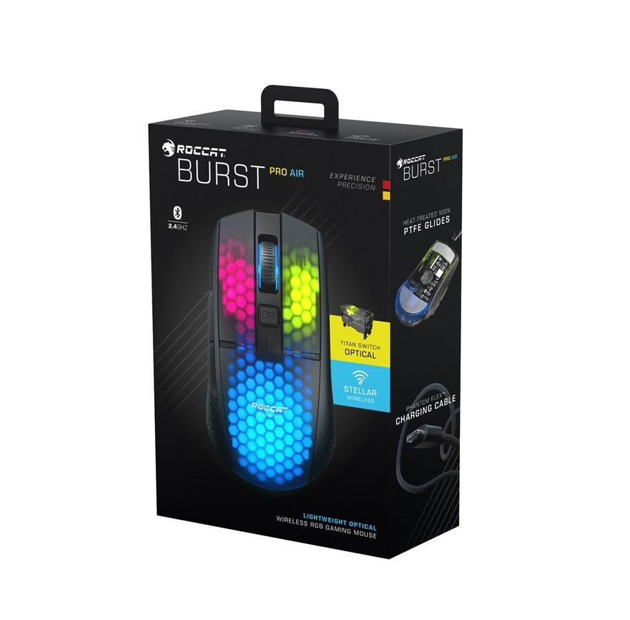 Roccat Burst Pro Air juoda belaidė RGB žaidimų pelė