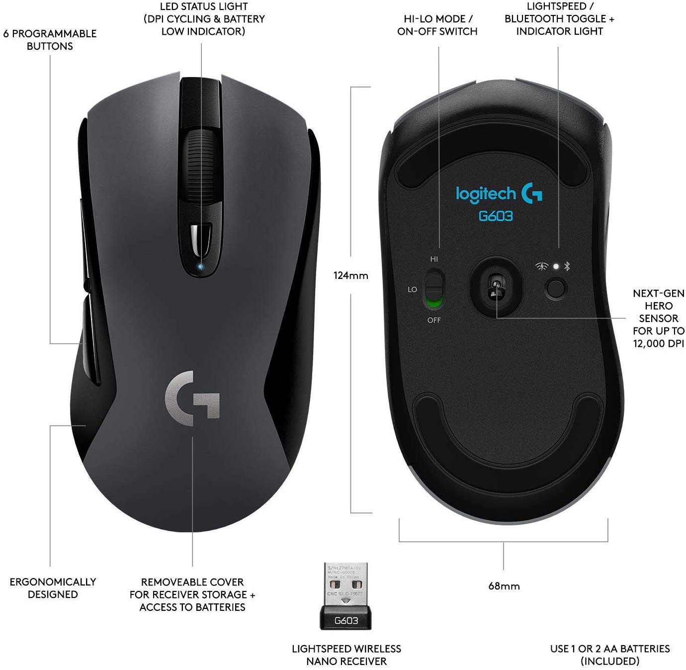 LOGITECH G603 LIGHTSPEED Wireless Gaming Mouse