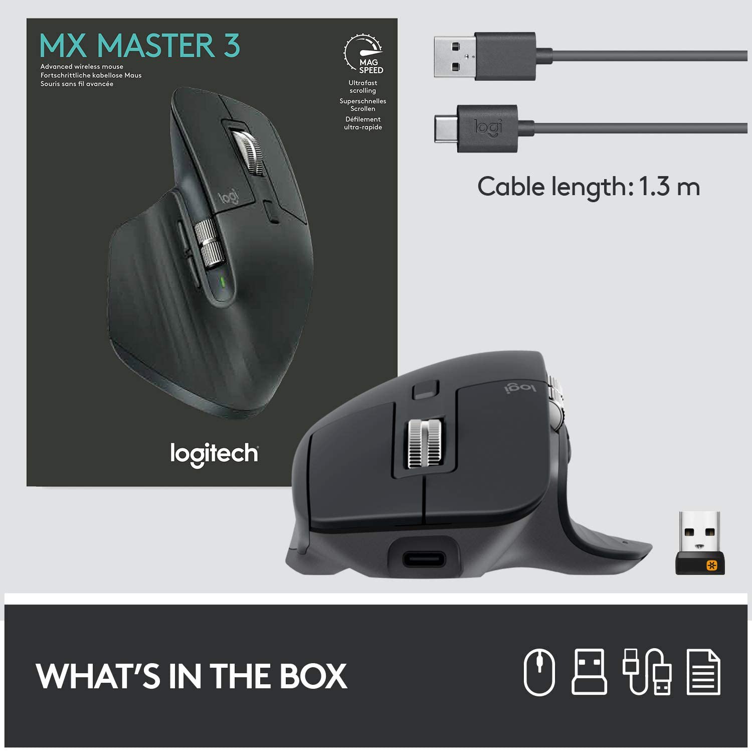 Logitech MX Master 3 dark grey wireless mouse | 4000 DPI