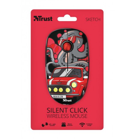 TRUST Sketch Silent Click raudona belaidė pelė | 1600 DPI