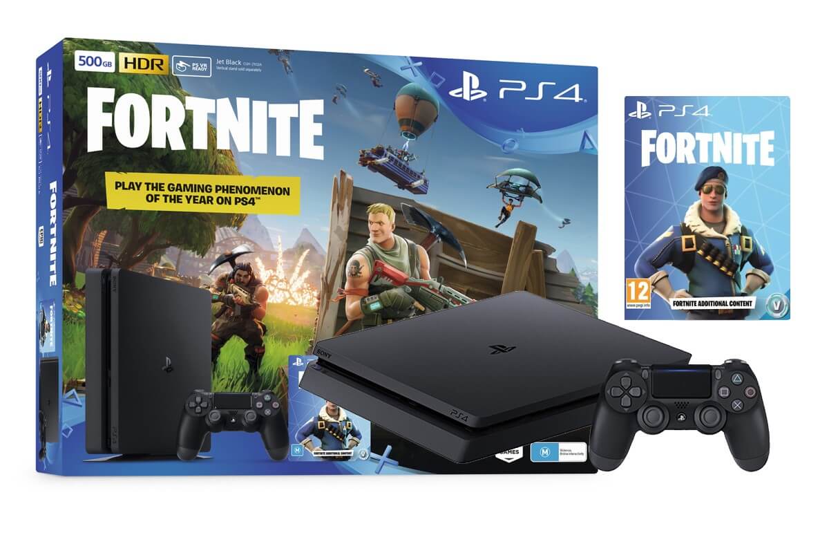 sony playstation 4 slim 500gb black with fortnite and royal bomber pack dlc - fortnite royale bomber controller pack