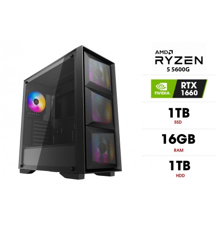 Stacionarus kompiuteris | AMD Ryzen 5 5600G, 16GB 3200MHz, SSD 1TB, HDD 1TB, RTX 1660