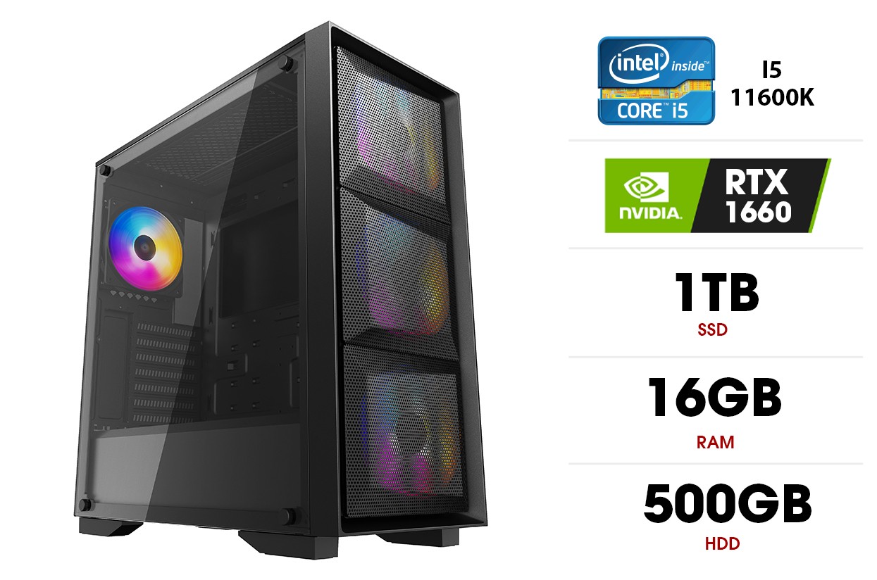 Stacionarus kompiuteris | Intel Core I5-11600K, 16GB 3200MHz, SSD 1TB, HDD 500GB, RTX 1660