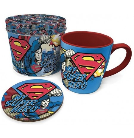 Superman My Super Hero puodelis ir padėkliukas skardinėje dėžutėje