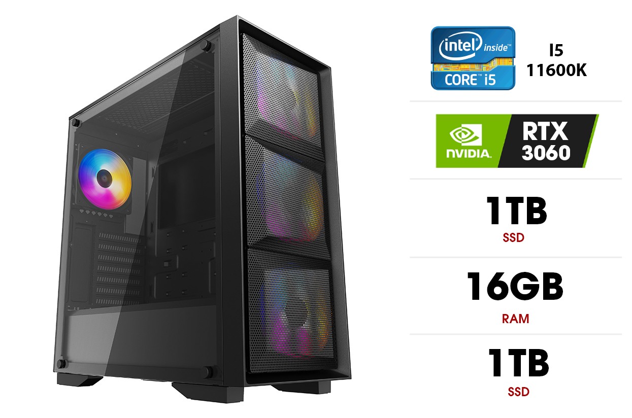 Stacionarus kompiuteris | Intel Core I5-11600K, 16GB 3200MHz, SSD 1TB, HDD 1TB, RTX 3060