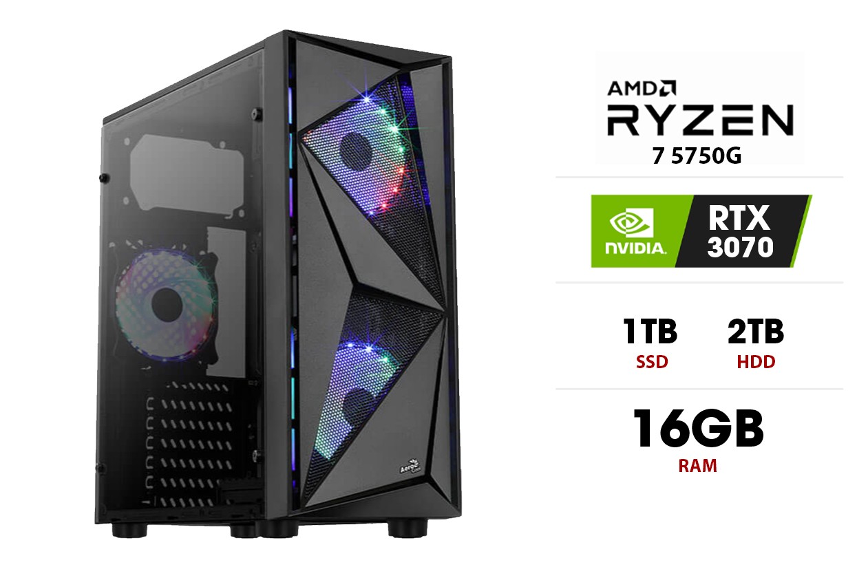 Stacionarus kompiuteris | AMD Ryzen 7 PRO 5750G, 16GB 3200MHz, SSD 1TB, HDD 2TB, RTX 3070
