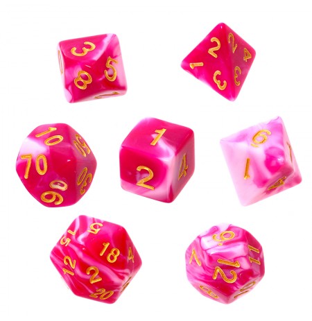 REBEL RPG Dice Set - Two Color - Pink and White (golden numbers)
