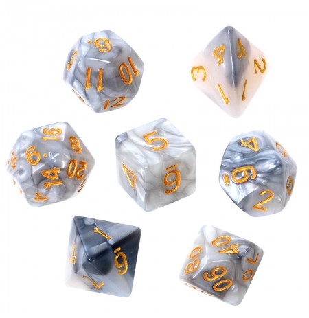 REBEL RPG Dice Set - Two Color - Steel and White