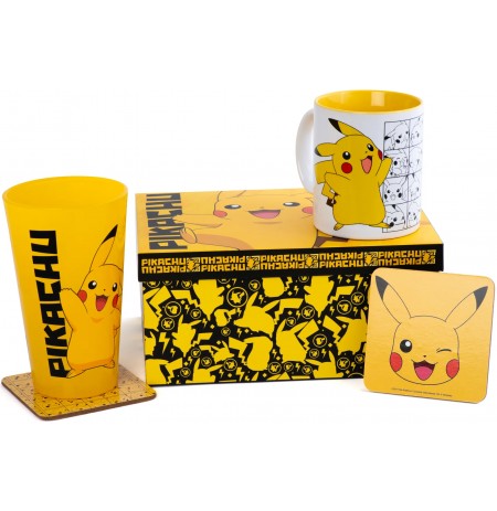 Pokemon Pikachu puodelio, stiklinės ir padėkliukų rinkinys 