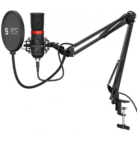 SPC Gear SM950 juodas kondensatorinis mikrofonas su laidu + laikiklis | USB