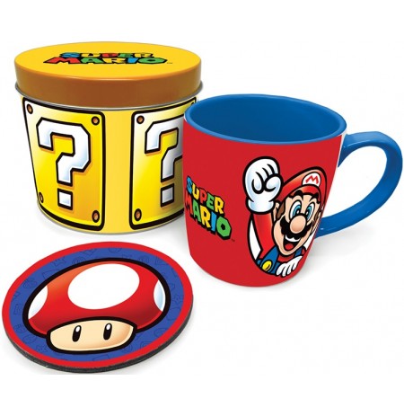 Super Mario Let's A Go Mug & Coaster In Tin