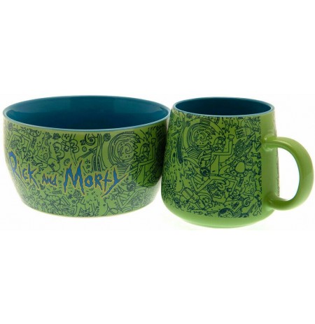 Rick and Morty Pattern Set Of Mug And Bowl