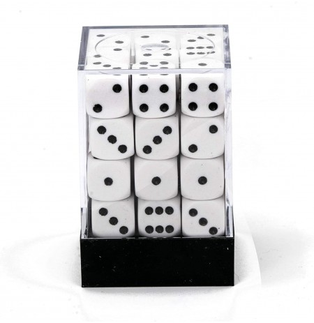 Chessex Opaque 12mm d6 with pips Dice Blocks (36 Dice) - White w/black