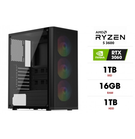 Stacionarus kompiuteris | AMD Ryzen 5 3600, 16GB 3200MHz, SSD 1TB, HDD 1TB, RTX 3060