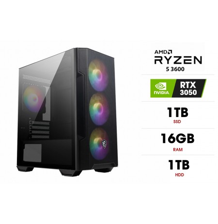 Stacionarus kompiuteris | AMD Ryzen 5 3600, 16GB 3200MHz, SSD 1TB, HDD 1TB, RTX 3050