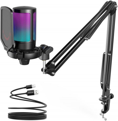FIFINE A6T Cardioid Wired Microphone with RGB USB + Stand