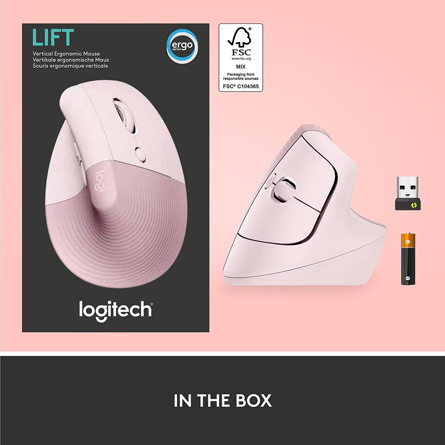 Logitech Lift Vertical belaidė pelė (Rožinė)