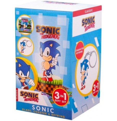 Sonic The Hedgehog puodelio, padėkliuko ir raktų pakabuko