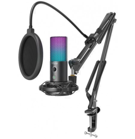FIFINE T669 PRO3 laidinis mikrofonas su RGB apšvietimu ir stovu | USB