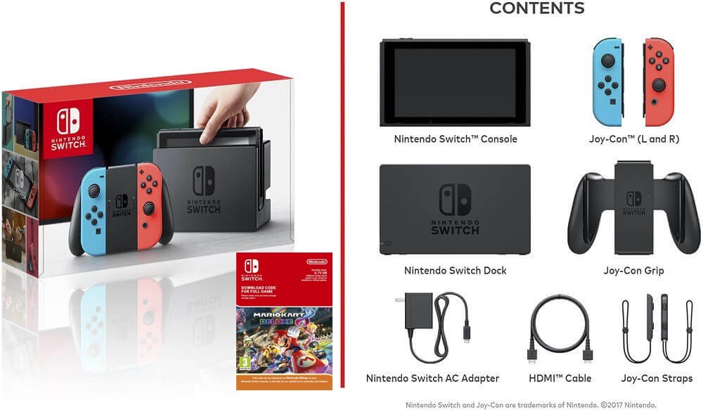 Nintendo Switch Mario Kart Deluxe 8 Bundle (with Neon Red and Neon Blue Joy- Con) V1.1