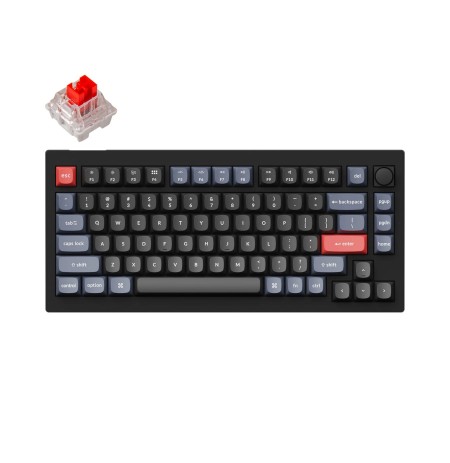 Keychron V1 75% Mechanical Keyboard (ANSI, Carbon Black, RGB, Hot-swap, US, Pro Red Switch)