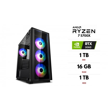 Stacionarus kompiuteris | AMD Ryzen 7 5700X, 16GB 3200MHz, SSD 1TB, HDD 1TB, RTX 3060