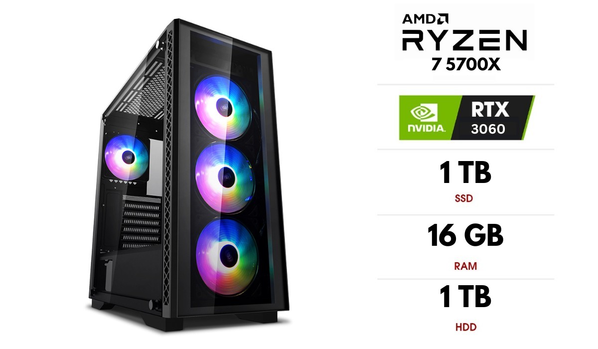 Stacionarus kompiuteris | AMD Ryzen 7 5700X, 16GB 3200MHz, SSD 1TB, HDD 1TB, RTX 3060