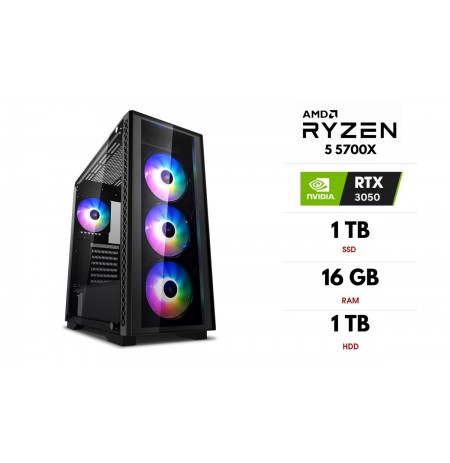 Stacionarus kompiuteris | AMD Ryzen 7 5700X, 16GB 3200MHz, SSD 1TB, HDD 1TB, RTX 3050