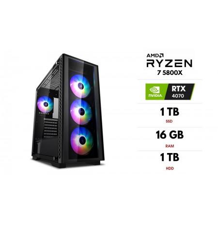 Stacionarus kompiuteris | AMD Ryzen 7 5800X, 16GB 3200MHz, SSD 1TB, HDD 1TB, RTX 4070